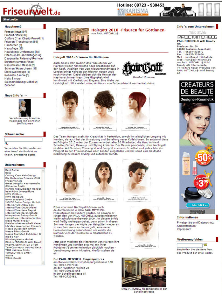Auszug unserer Haarschnitte in der Zeitschrift Friseurwelt